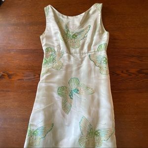 Vintage Malcolm Starr Embroidered Butterfly Dress Pale Green